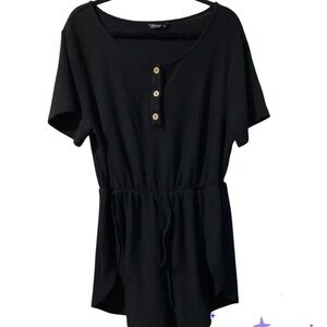 SHEIN 1X NWOT Black V Neck Romper Waffle knit Stretchy